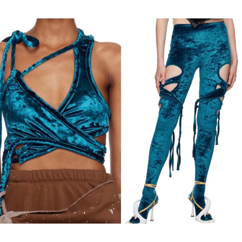 Ottolinger blue velvet leggings & wrap top size XS